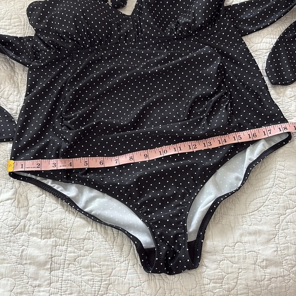 Motherhood Maternity Polka Dot Tie Front Criss Cross One Piece Swimsuit Black L - Picture 15 of 16